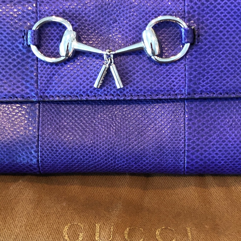 Gucci Horsebit Rare Python Clutch. Deep Purple. L… - image 8